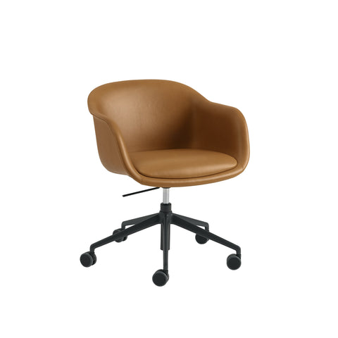 fiber conference armchair with castors in refine leather cognac by muuto