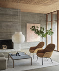 ply rug and fiber lounge chairs with mid century modern pendant lamp by Muuto 