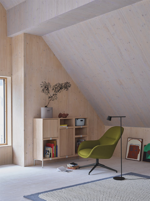 stacked storage system in living room by muuto 