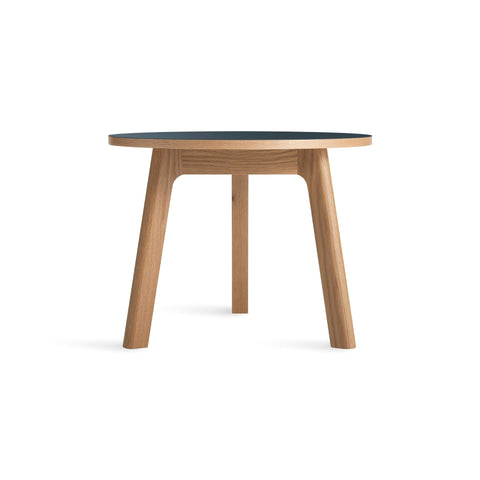 Apt Low Side Table by Blu Dot in Navy Green and White Oak, three-quarter front view