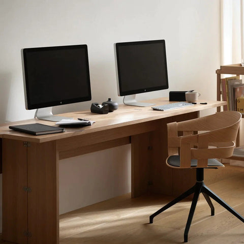 scandinavian oak desk with imac