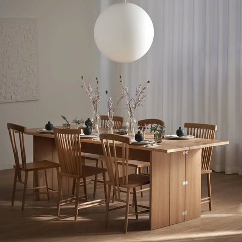 scandinavian oak dining table and dining chairs