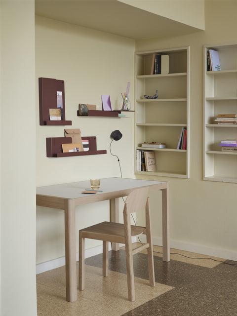 oak desk and oak dining chair by muuto