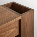 Blu Dot Go Forth Bench in walnut, close-up of side umbrella storage compartment.