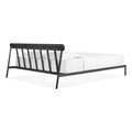 Blu Dot Goodie Bed in Oblivion black, angled back view showing slatted headboard and slim steel frame.