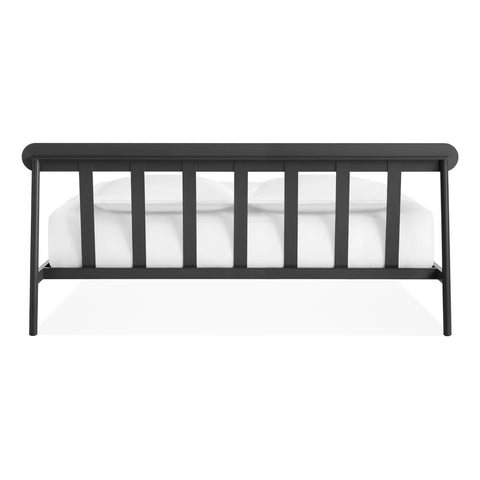 Blu Dot Goodie Bed in Oblivion black, straight-on back view of the slatted headboard.