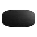 Overhead view of the Blu Dot Good Times coffee table in black oak showing the oval tabletop and natural wood grain