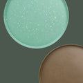 Gus* Modern Agency Table, coffee composite tabletops, Robusta green and Java brown tops shown together from above