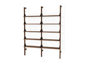 Gus* Modern Branch-2 Shelving Unit, walnut two bay wall shelving unit, walnut uprights and shelves with black brackets, on white