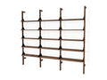 Gus* Modern Branch-3 Shelving Unit, walnut three bay wall shelving unit, walnut uprights and shelves with black brackets, on white