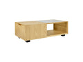 Gus* Modern Conway Coffee Table, oak storage coffee table with fluted glass top, Royal Oak, three-quarter view on white