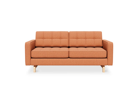 Gus* Modern Jane 2 Loft Sofa, button tufted sofa, Caledon Sedona terracotta with natural ash base, front view on white