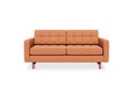 Gus* Modern Jane 2 Loft Sofa, button tufted sofa, Caledon Sedona terracotta with walnut base, front view on white