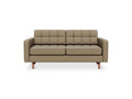Gus* Modern Jane 2 Loft Sofa, button tufted sofa, Merino Mocha taupe with walnut base, front view on white