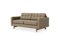 Gus* Modern Jane 2 Loft Sofa, tufted apartment sofa, Merino Mocha taupe with walnut base, three-quarter view on white