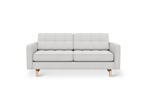 Gus* Modern Jane 2 Loft Sofa, button tufted sofa, Robarts Sauble with natural ash base, front view on white