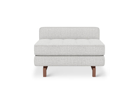 Gus* Modern Jane 2 Lounge, tufted armless lounge, Robarts Sauble light grey with Classic Walnut base, front view on white