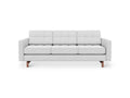 Gus* Modern Jane 2 Sofa, button tufted sofa, Robarts Sauble light grey with walnut base, front view on white