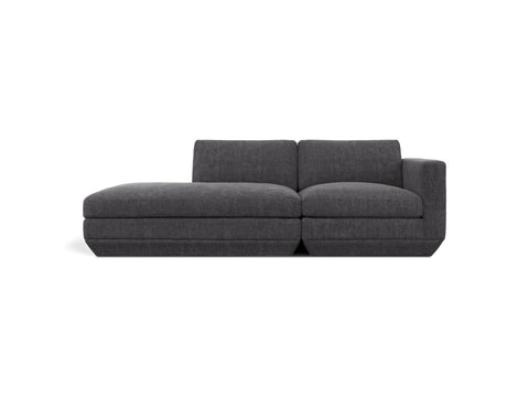 Gus* Modern Podium 2PC Lounge, modular chaise sofa, Bastille Lennox charcoal, left facing, front view on white