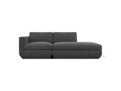 Gus* Modern Podium 2PC Lounge, modular chaise sofa, Bastille Lennox charcoal, right facing, front view on white