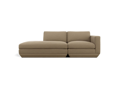 Gus* Modern Podium 2PC Lounge, modular chaise sofa, Merino Mocha taupe, left facing, front view on white