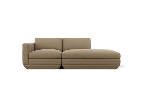 Gus* Modern Podium 2PC Lounge, modular chaise sofa, Merino Mocha taupe, right facing, front view on white