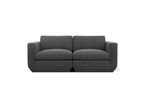 Gus* Modern Podium 2PC Sofa, modular sofa, Bastille Lennox charcoal upholstery, front view on white