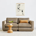 Gus* Modern Podium 2PC Sofa, modular sofa, Merino Mocha taupe with a cork side table and framed print