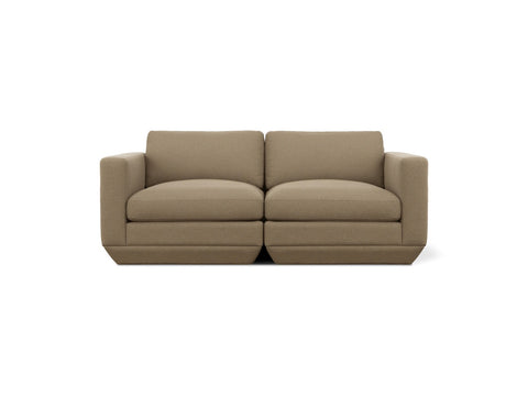 Gus* Modern Podium 2PC Sofa, modular sofa, Merino Mocha taupe upholstery, front view on white
