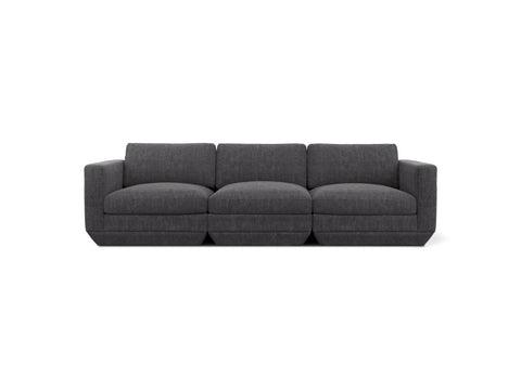 Gus* Modern Podium 3PC Sofa, modular three piece sofa, Bastille Lennox charcoal upholstery, front view on white