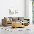 Gus* Modern Podium 3PC Sofa, modular sofa, Merino Mocha taupe with a light wood coffee table in a bright room