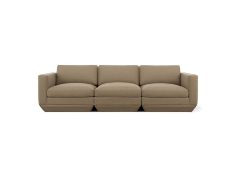 Gus* Modern Podium 3PC Sofa, modular three piece sofa, Merino Mocha taupe upholstery, front view on white