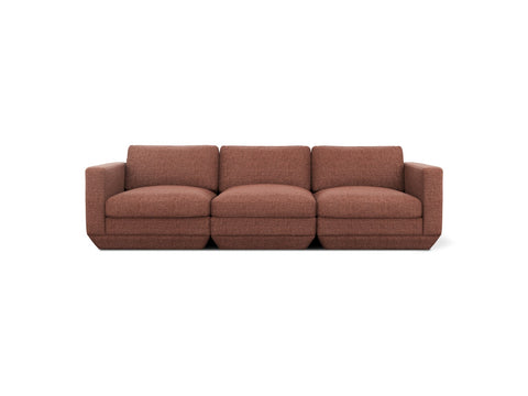 Gus* Modern Podium 3PC Sofa, modular three piece sofa, Regency Beet rust upholstery, front view on white