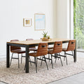 Gus* Modern Revell Extendable Dining Table, extendable oak dining table, Royal Oak fully extended with leather dining chairs