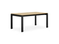 Gus* Modern Revell Extendable Dining Table, oak dining table with black steel legs, Royal Oak top closed, three-quarter view on white