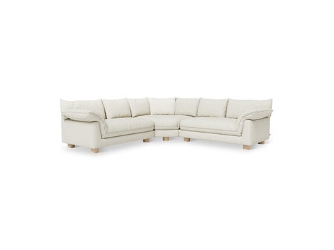 Gus* Modern Zoe Bi-Sectional, upholstered corner sectional sofa, Sutton Canvas cream fabric, front view on white