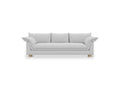 Gus* Modern Zoe Sofa, upholstered three seat sofa, Rosslyn Argent light grey fabric, front view on white