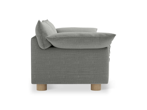 Gus* Modern Zoe Sofa, upholstered sofa, Rosslyn Legacy side profile showing the seat cushion wrapping over the arm