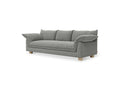 Gus* Modern Zoe Sofa, upholstered three seat sofa, Rosslyn Legacy grey fabric with oak legs, three-quarter view on white