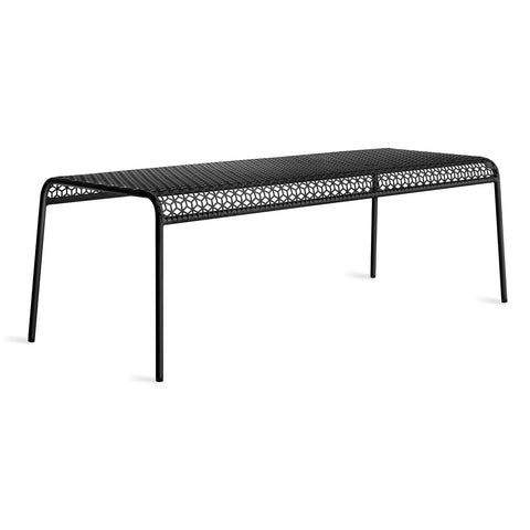 Hot Mesh Bench by Blu Dot in black powder-coated perforated steel, front low angle