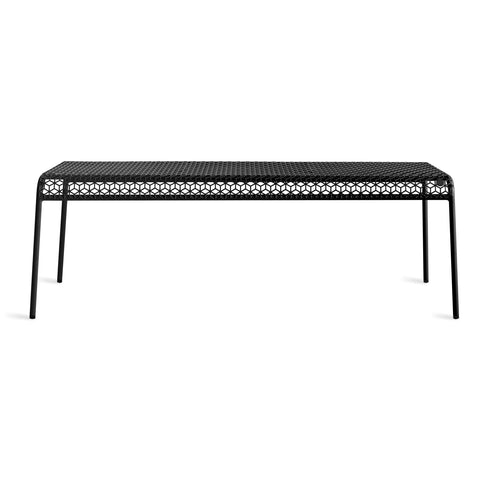 Hot Mesh Bench by Blu Dot in black powder-coated perforated steel, front view