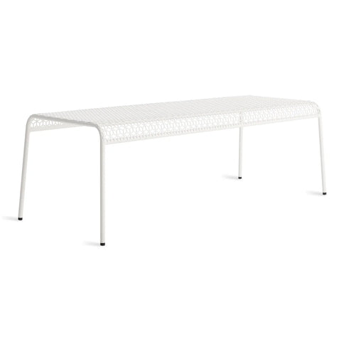 Hot Mesh Bench by Blu Dot in off-white powder-coated perforated steel, side view
