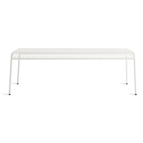 Hot Mesh Bench by Blu Dot in off-white powder-coated perforated steel, front low angle