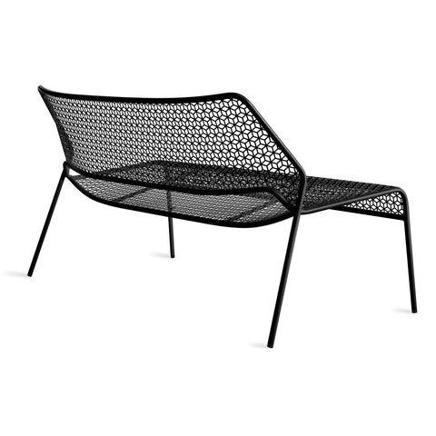 Hot Mesh Settee by Blu Dot in black powder-coated perforated steel, rear three-quarter view