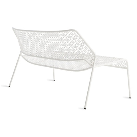 Hot Mesh Settee by Blu Dot in white powder-coated perforated steel, rear three-quarter view