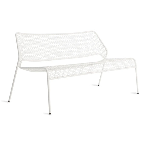 Hot Mesh Settee by Blu Dot in white powder-coated perforated steel, front three-quarter view