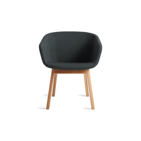 Host Chair by Blu Dot in Maharam Messenger In Everglade and White Oak, low front view