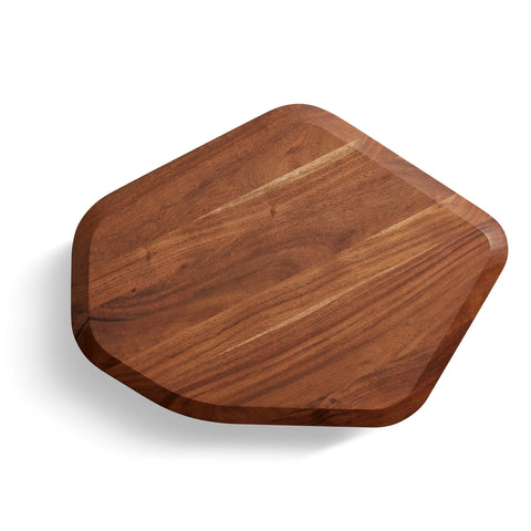Overhead view of the removable beveled top on the acacia Hoard Tall Side Table with Storage
