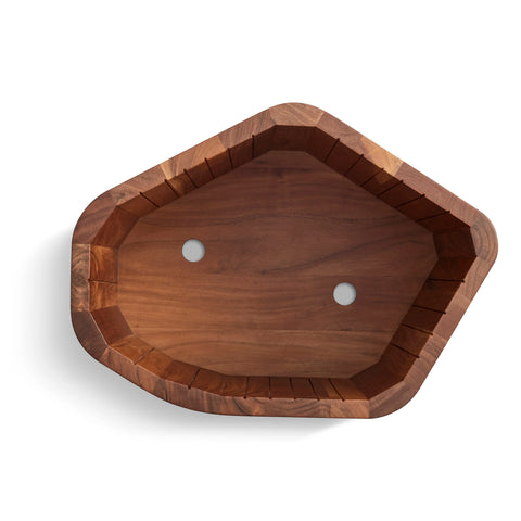Overhead view of the acacia Hoard Tall Side Table with Storage showing the interior storage space with the top removed