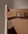 detail of oak frame and leather back rest by borge mogensen for fredericia furniture